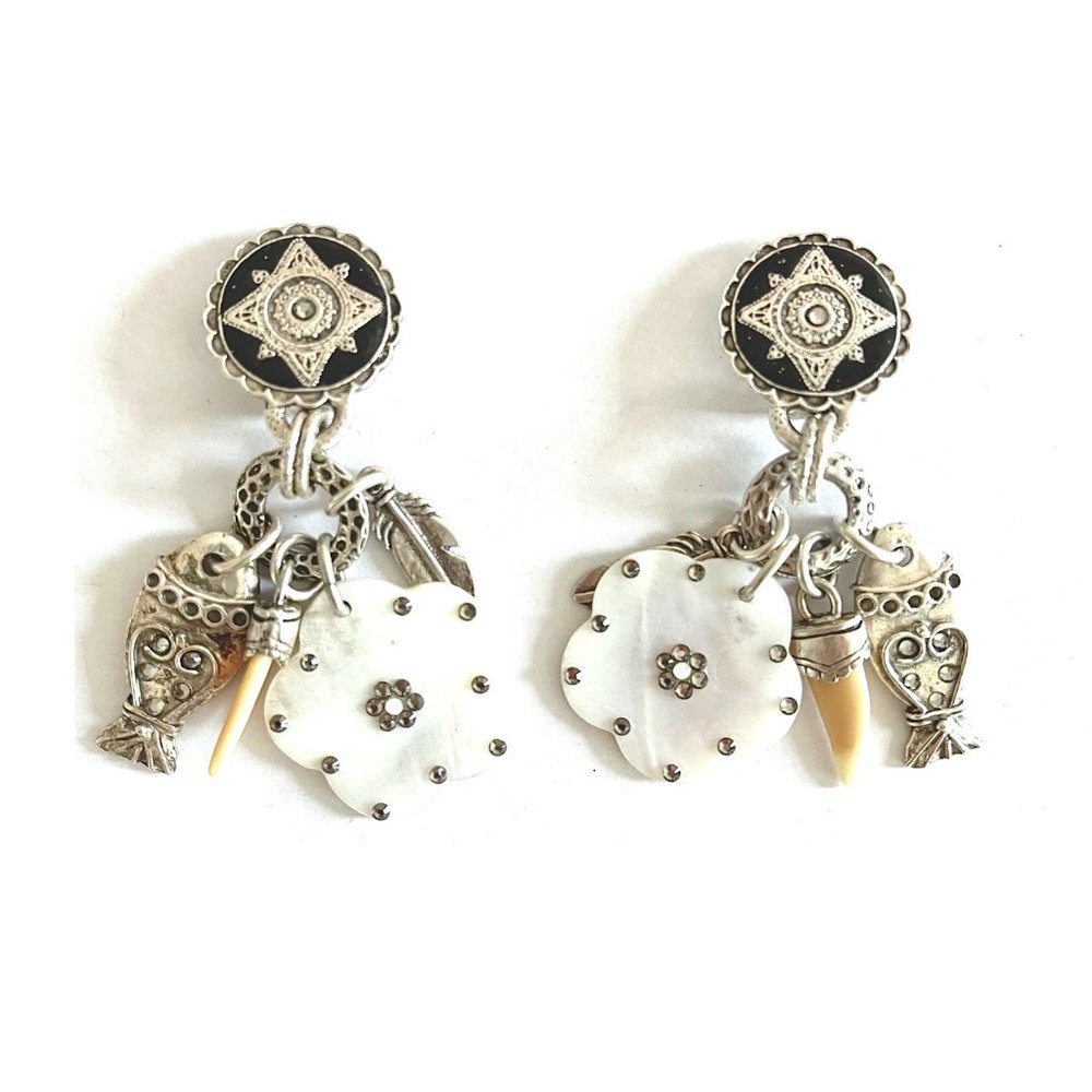 Silver Multi Charm Clip-On Earrings